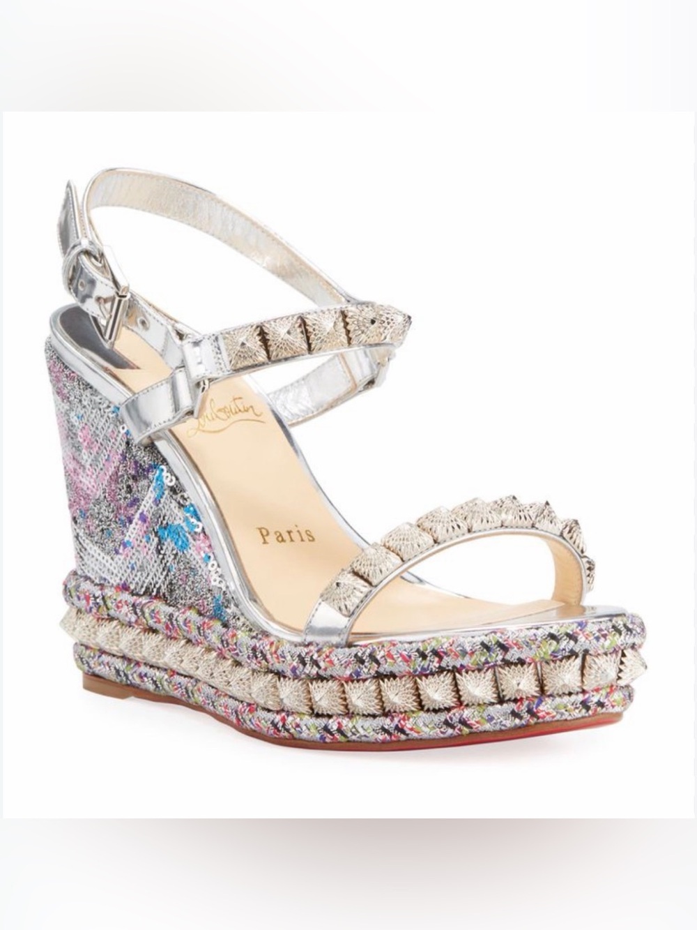 CHRISTIAN LOUBOUTIN
Pira Ryad Studded Sequin Metallic Platforma size 39